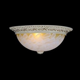 Lampada da soffitto bianca con motivo in vetro e resina, intaglio in oro, classica europea