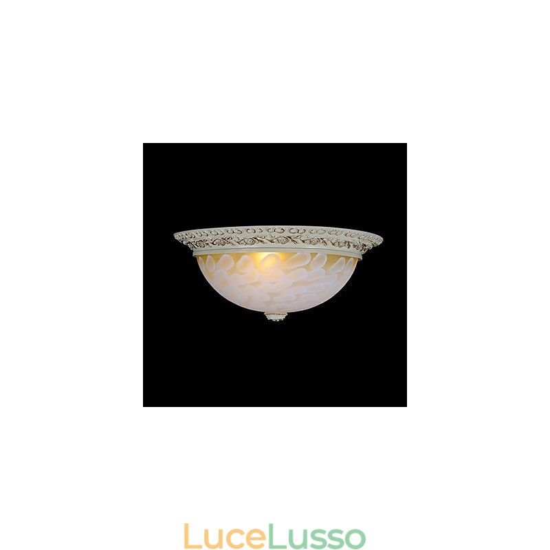 Lampada da soffitto bianca con motivo in vetro e resina, intaglio in oro, classica europea