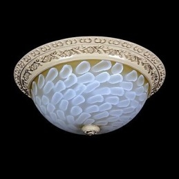 Lampada da soffitto bianca con motivo in vetro e resina, intaglio in oro, classica europea