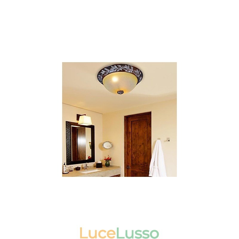 Lampada da soffitto in vetro bianco giallo resina argento intaglio classico europeo