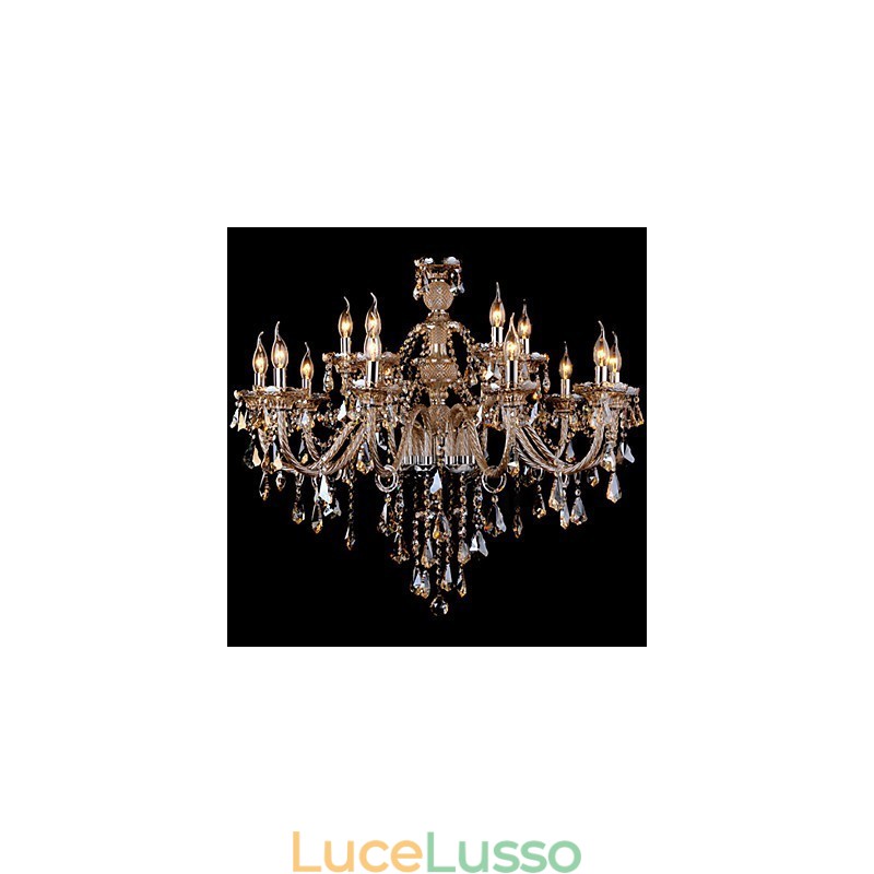 Lampadario in cristallo color cognac lusso moderno 2 livelli soggiorno 15 luci