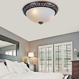 Lampada da soffitto in vetro e resina, in argento, intagliata, classica europea