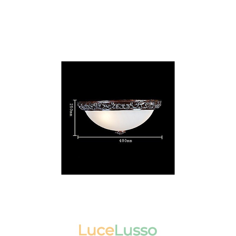 Lampada da soffitto in vetro e resina, in argento, intagliata, classica europea