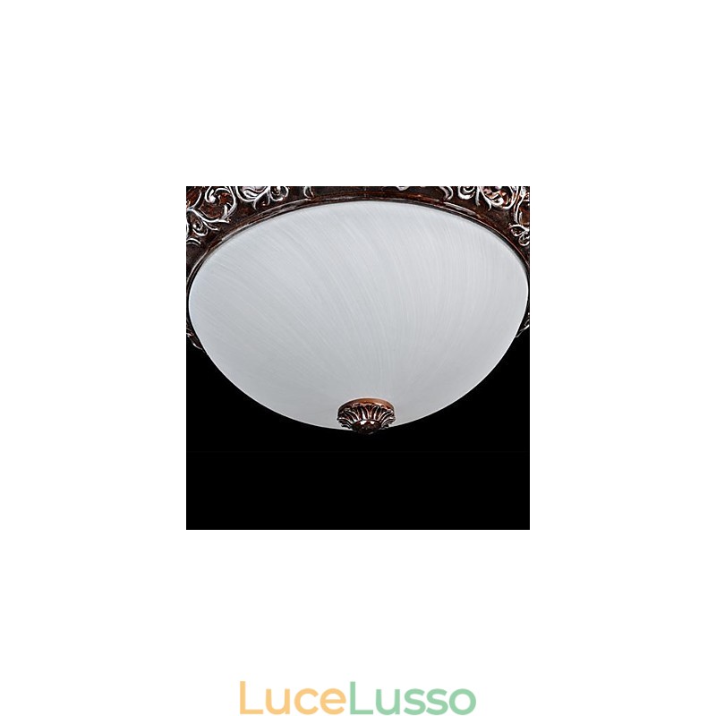 Lampada da soffitto in vetro e resina, in argento, intagliata, classica europea