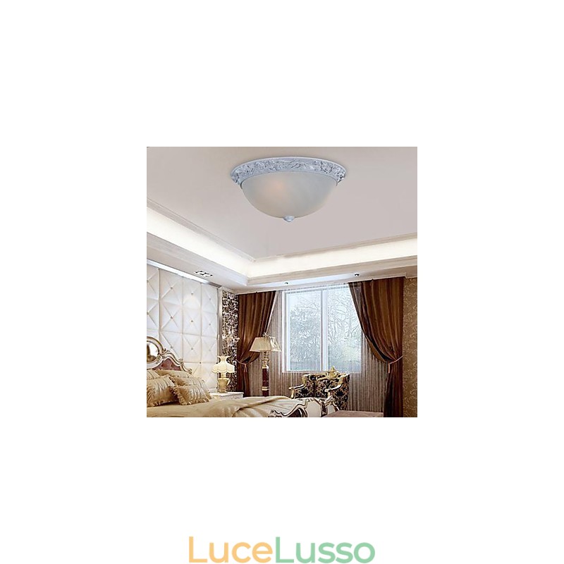 Lampada da soffitto bianca in vetro e resina intagliata classica europea