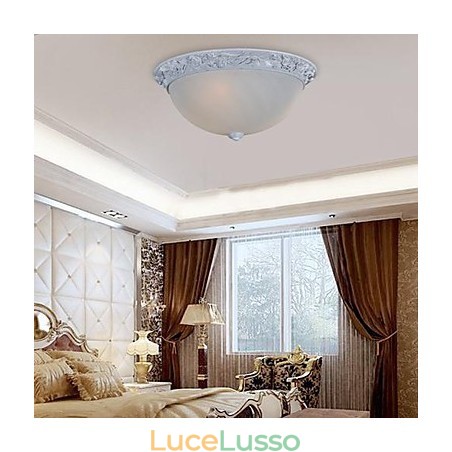 Lampada da soffitto bianca in vetro e resina intagliata classica europea Lampada da soffitto bianca in vetro e resina intagliata classica europea