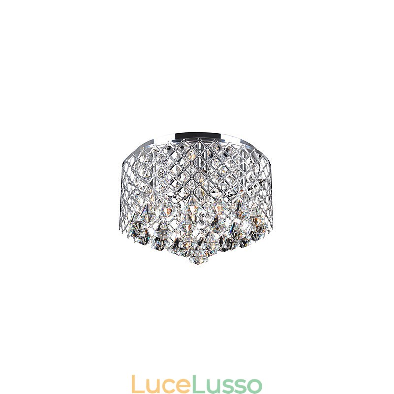 Lampada da soffitto in cristallo contemporaneo con 4 luci e paralume in metallo