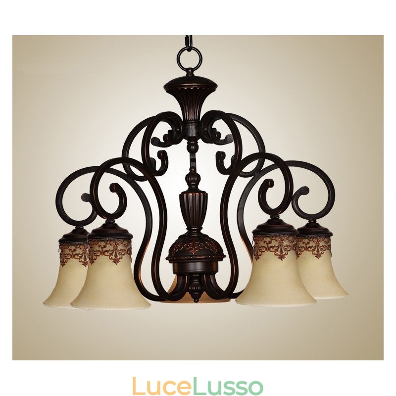 Lampadario in metallo dipinto a mano con motivo a isola di campagna vintage, montaggio a filo