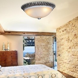 Lampada da soffitto in vetro con montatura a filo marrone scuro, motivo in resina, intaglio classico europeo