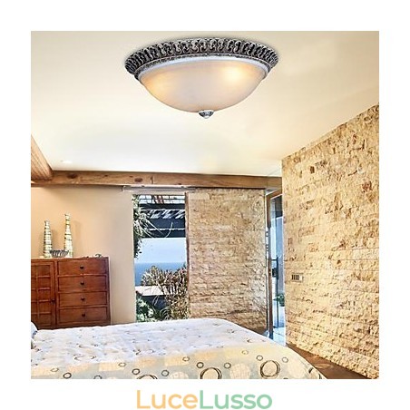 Lampada da soffitto in vetro con montatura a filo marrone scuro, motivo in resina, intaglio classico europeo Lampada da soffitto in vetro con montatura a filo marrone scuro, motivo in resina, intaglio classico europeo