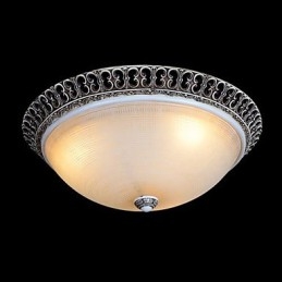 Lampada da soffitto in vetro con montatura a filo marrone scuro, motivo in resina, intaglio classico europeo
