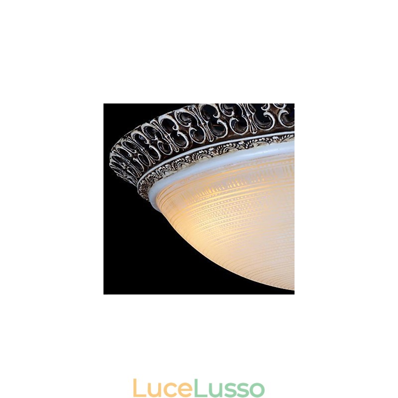 Lampada da soffitto in vetro con montatura a filo marrone scuro, motivo in resina, intaglio classico europeo