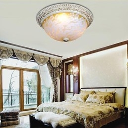 Lampada da soffitto bianca con motivo in vetro e resina, intaglio in oro, classica europea