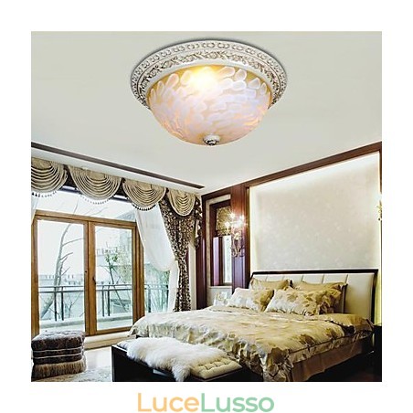 Lampada da soffitto bianca con motivo in vetro e resina, intaglio in oro, classica europea Lampada da soffitto bianca con motivo in vetro e resina, intaglio in oro, classica europea