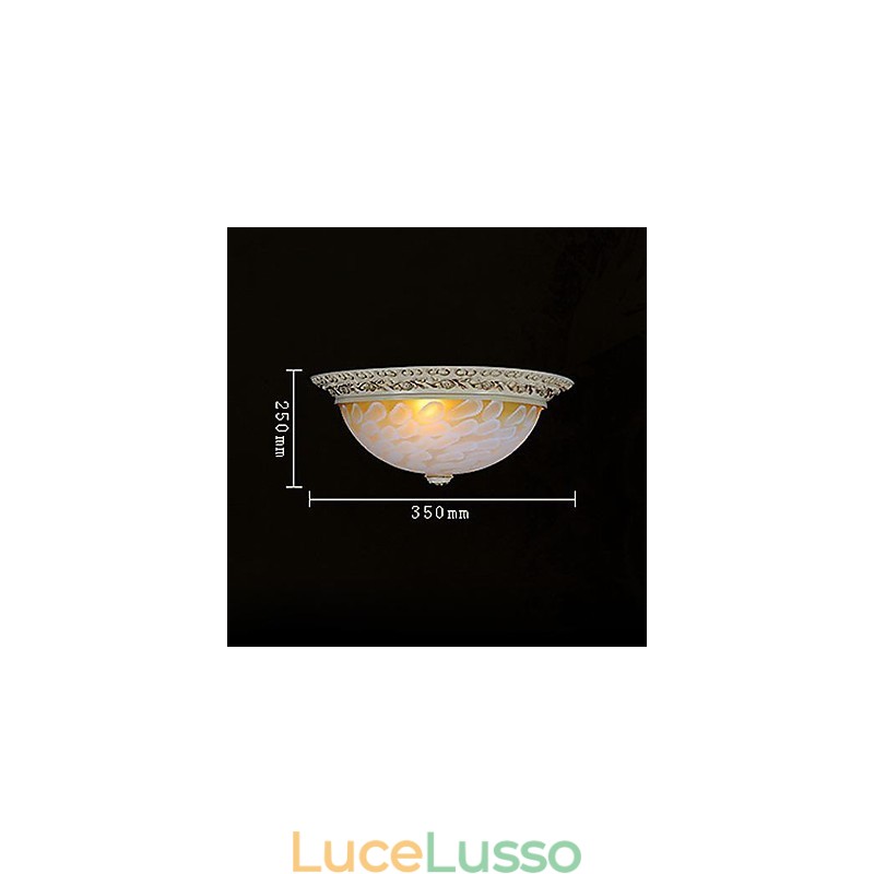 Lampada da soffitto bianca con motivo in vetro e resina, intaglio in oro, classica europea