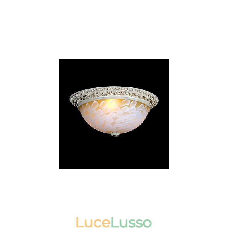 Lampada da soffitto bianca con motivo in vetro e resina, intaglio in oro, classica europea