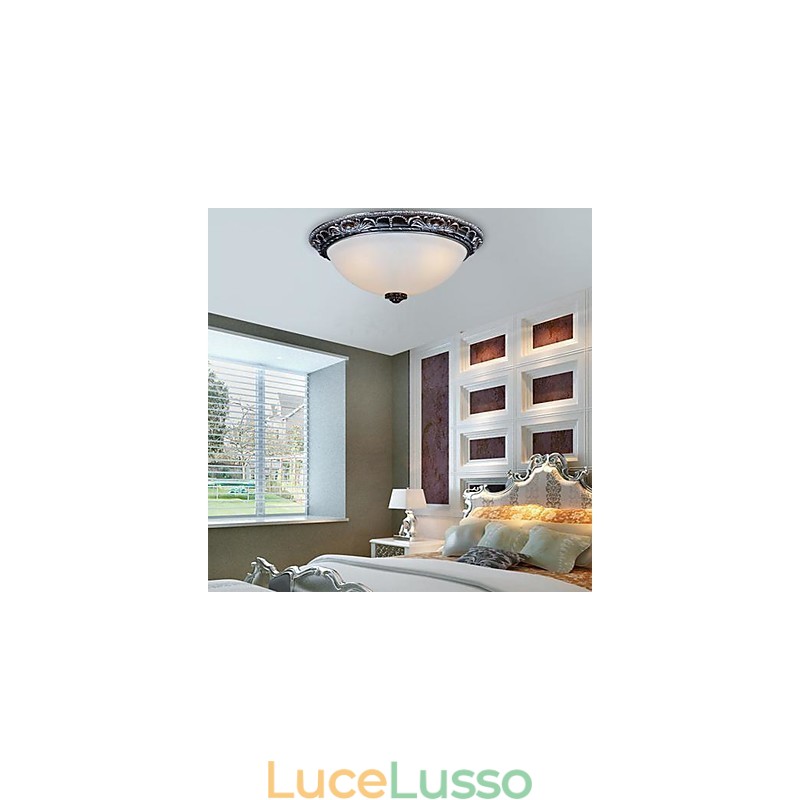Lampada da soffitto in vetro, resina, argento, intaglio, retrò, classico europeo