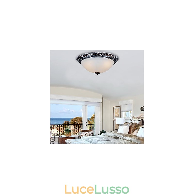 Lampada da soffitto in vetro, resina, argento, intaglio, retrò, classico europeo