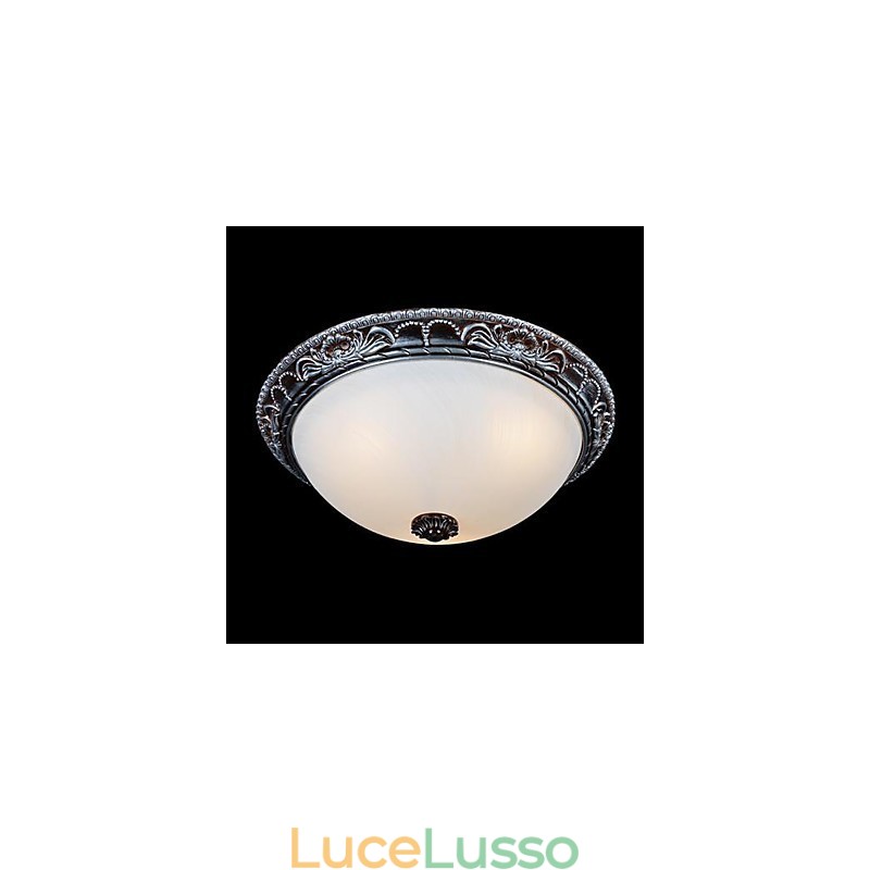 Lampada da soffitto in vetro, resina, argento, intaglio, retrò, classico europeo