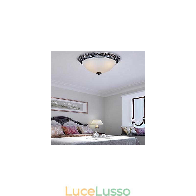 Lampada da soffitto in vetro, resina, argento, intaglio, retrò, classico europeo
