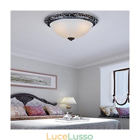 Lampada da soffitto in vetro, resina, argento, intaglio, retrò, classico europeo Lampada da soffitto in vetro, resina, argento, intaglio, retrò, classico europeo