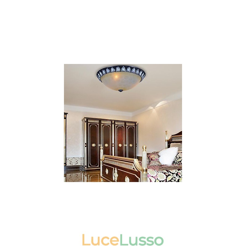 Lampada da soffitto con motivo in vetro e resina, in argento, intagliata, classica europea