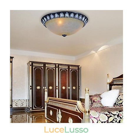 Lampada da soffitto con motivo in vetro e resina, in argento, intagliata, classica europea Lampada da soffitto con motivo in vetro e resina, in argento, intagliata, classica europea