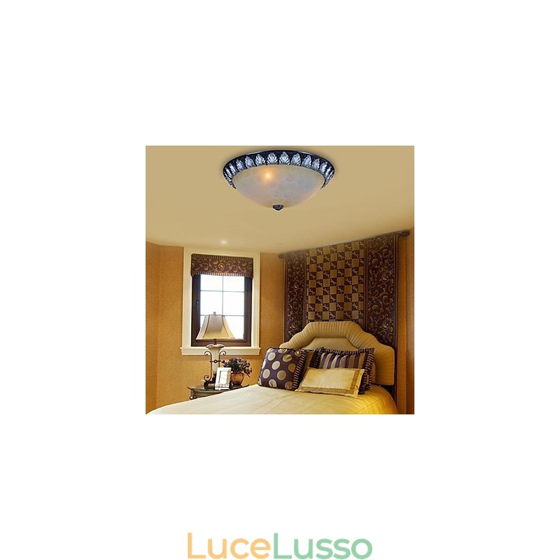 Lampada da soffitto con motivo in vetro e resina, in argento, intagliata, classica europea