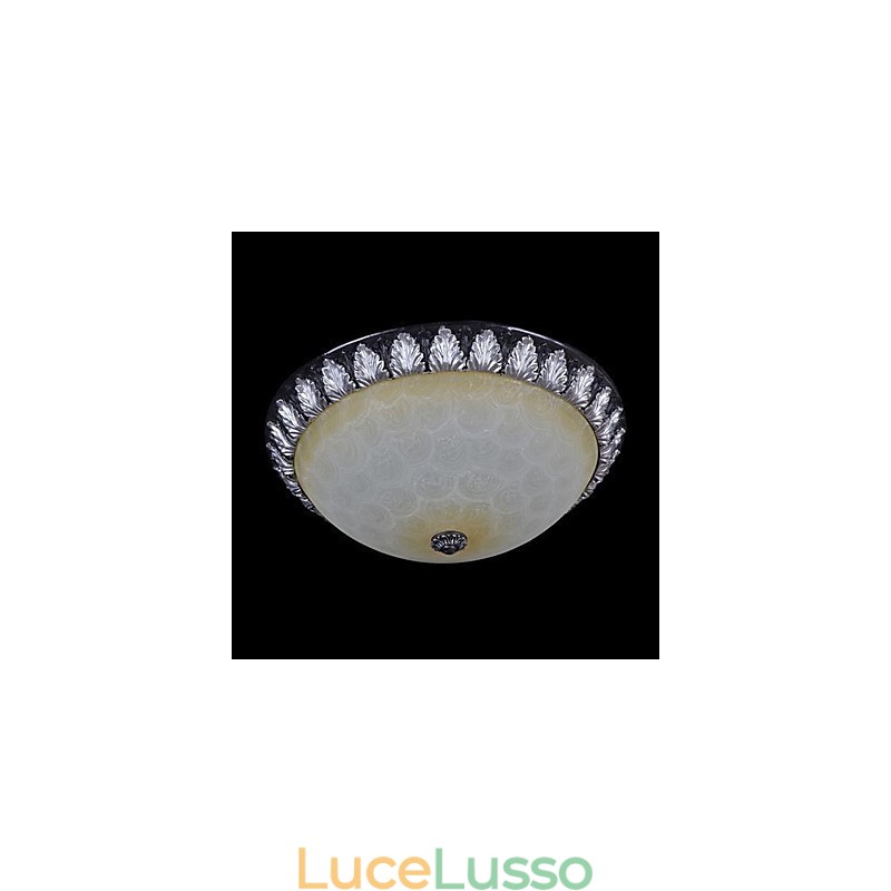 Lampada da soffitto con motivo in vetro e resina, in argento, intagliata, classica europea