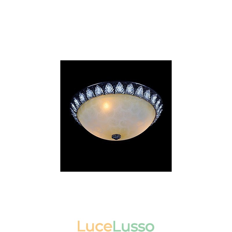 Lampada da soffitto con motivo in vetro e resina, in argento, intagliata, classica europea