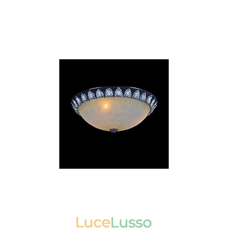 Lampada da soffitto con motivo in vetro e resina, in argento, intagliata, classica europea