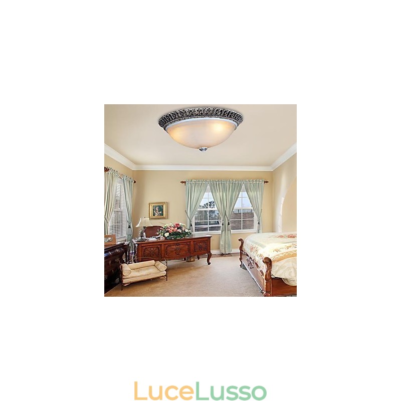 Lampada da soffitto in vetro con montatura a filo marrone scuro, motivo in resina, intaglio classico europeo