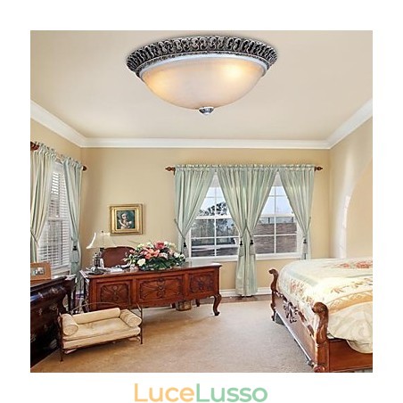 Lampada da soffitto in vetro con montatura a filo marrone scuro, motivo in resina, intaglio classico europeo Lampada da soffitto in vetro con montatura a filo marrone scuro, motivo in resina, intaglio classico europeo