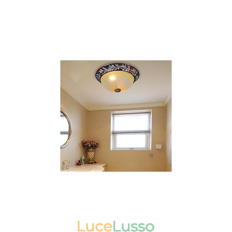 Lampada da soffitto in vetro bianco giallo resina argento intaglio classico europeo