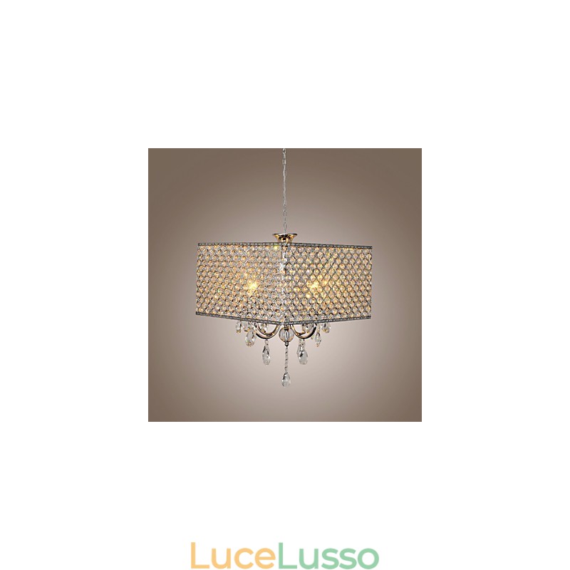 Lampadario in metallo con pittura a tamburo in cristallo contemporaneo moderno
