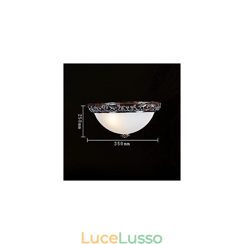 Lampada da soffitto in vetro e resina, in argento, intagliata, classica europea