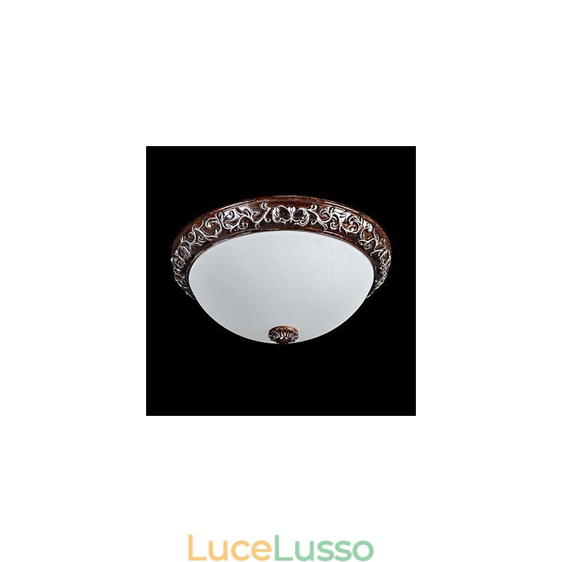 Lampada da soffitto in vetro e resina, in argento, intagliata, classica europea