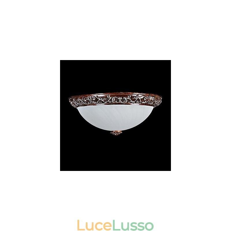 Lampada da soffitto in vetro e resina, in argento, intagliata, classica europea