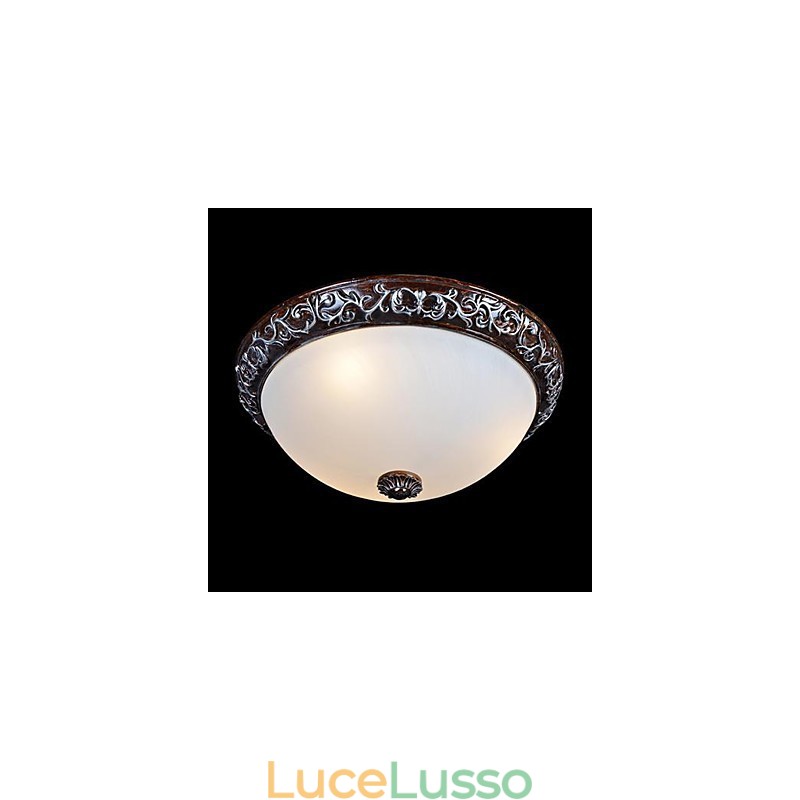 Lampada da soffitto in vetro e resina, in argento, intagliata, classica europea