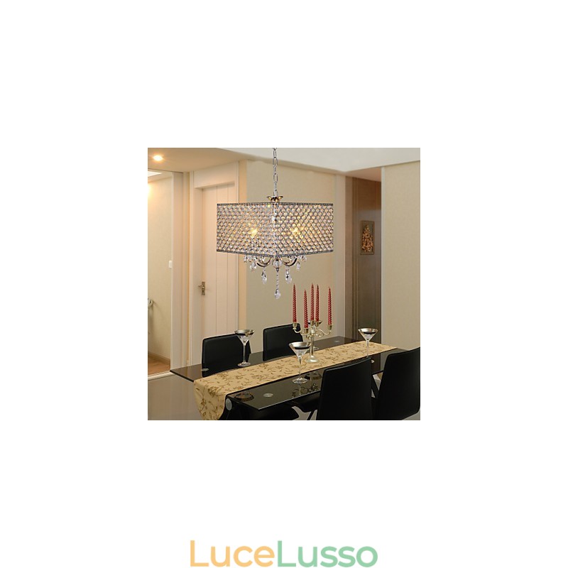 Lampadario in metallo con pittura a tamburo in cristallo contemporaneo moderno