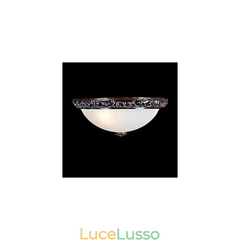 Lampada da soffitto in vetro e resina, in argento, intagliata, classica europea