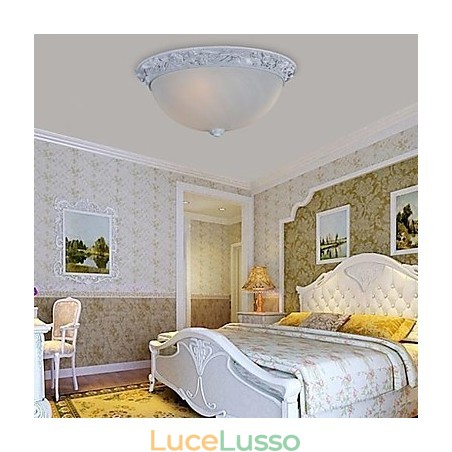 Lampada da soffitto bianca in vetro e resina intagliata classica europea