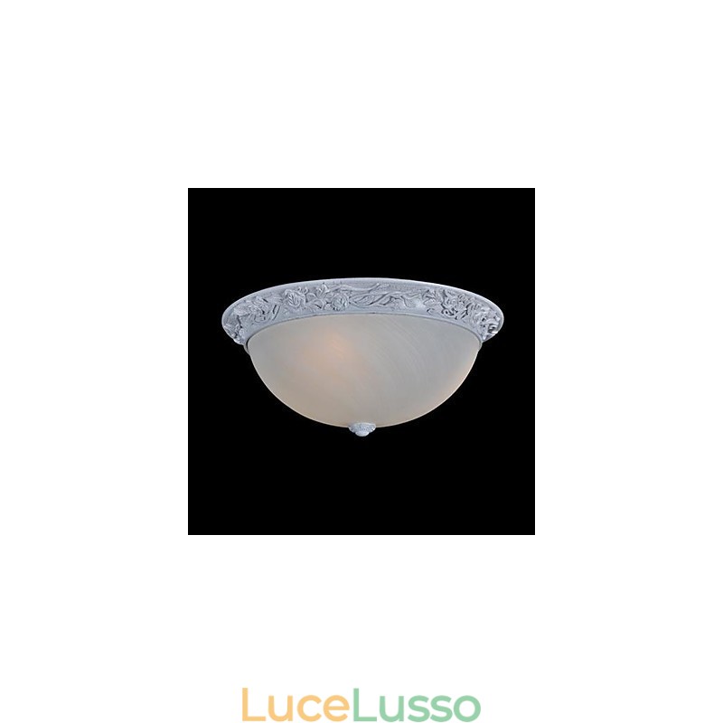 Lampada da soffitto bianca in vetro e resina intagliata classica europea