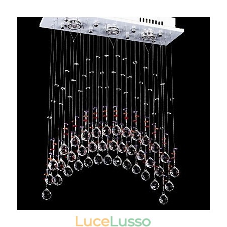 Lampadario in cristallo K9 in acciaio inossidabile con 5 luci e luce trasparente Lampadario in cristallo K9 in acciaio inossidabile con 5 luci e luce trasparente