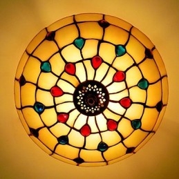 Lampada da seduta in vetro colorato con luce a mezza cupola in ferro battuto stile europeo da 30*19 cm
