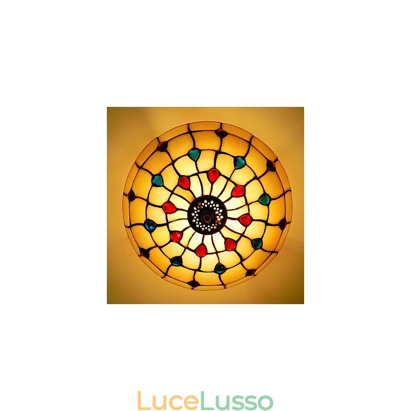 Lampada da seduta in vetro colorato con luce a mezza cupola in ferro battuto stile europeo da 30*19 cm