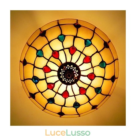 Lampada da seduta in vetro colorato con luce a mezza cupola in ferro battuto stile europeo da 30*19 cm Lampada da seduta in vetro colorato con luce a mezza cupola in ferro battuto stile europeo da 30*19 cm