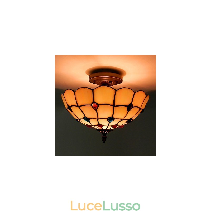 Lampada da seduta in vetro colorato con luce a mezza cupola in ferro battuto stile europeo da 30*19 cm