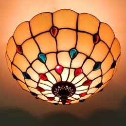 Lampada da seduta in vetro colorato con luce a mezza cupola in ferro battuto stile europeo da 30*19 cm