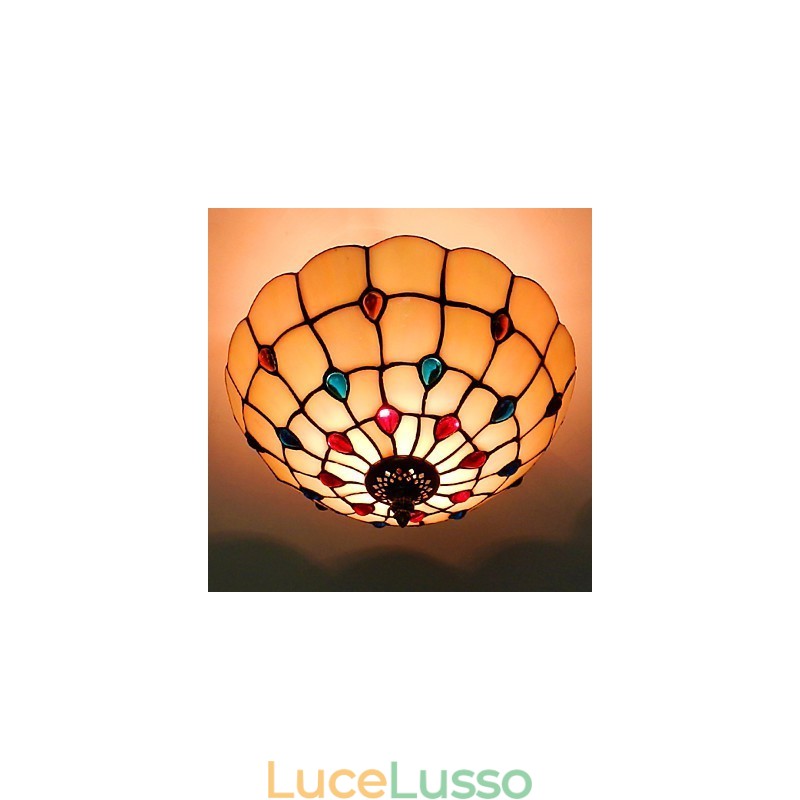 Lampada da seduta in vetro colorato con luce a mezza cupola in ferro battuto stile europeo da 30*19 cm